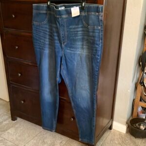 Terra & Sky High Rise Skinny Dark Blue Denim Leggings Size 3X (24W-26W)